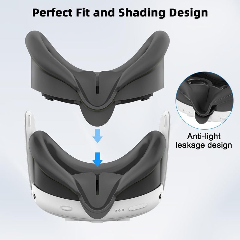 Relohas Deluxe 5 in 1 Silicone Accessories for Meta Quest 3, VR Protective Case Set for Oculus Quest 3, Controller Grip Cover, VR Shell Cover, Face Cover (Black) - Image 4
